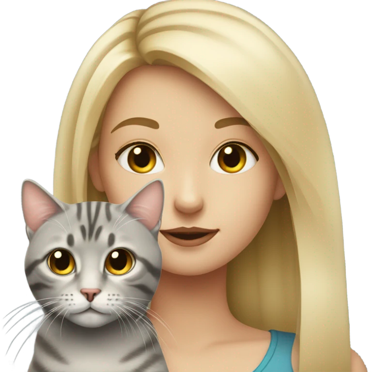 blonde girl portrait with grey tabby cat  emoji
