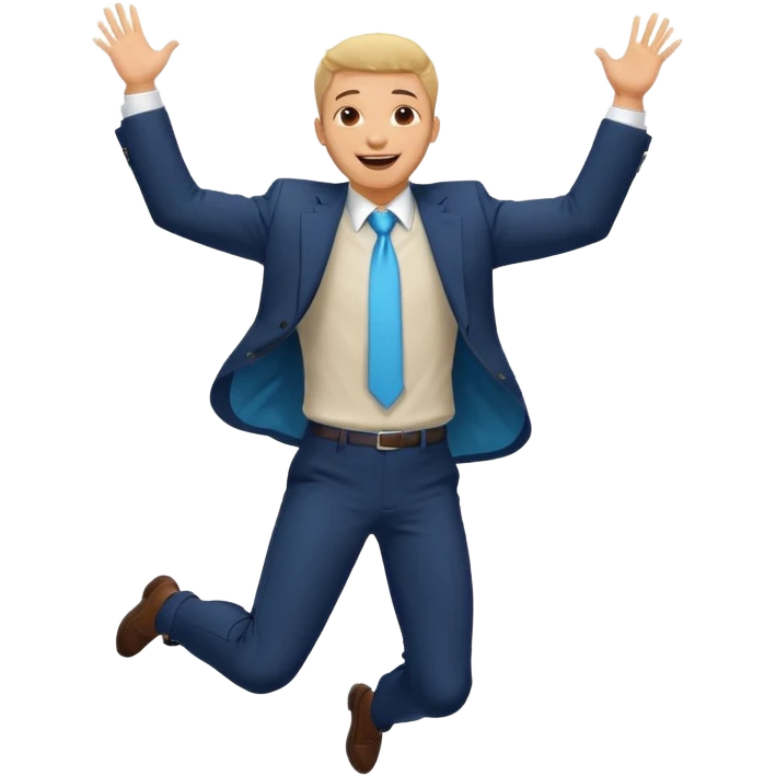 a man in a formal suit jumps with joy emoji