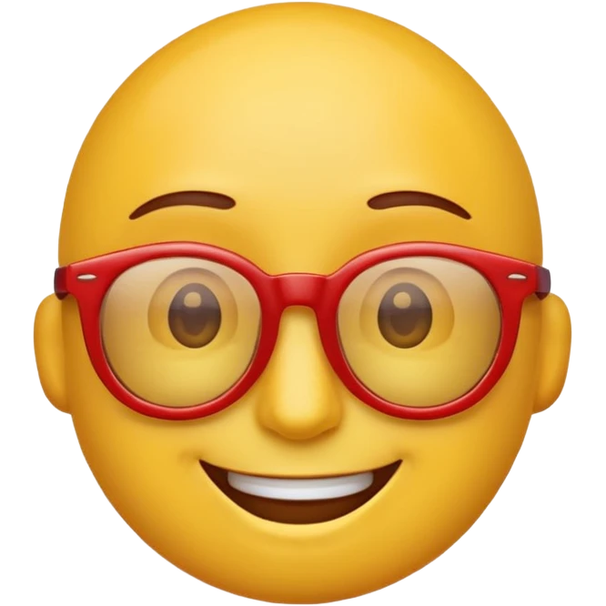 A simple smiling emoji with red frame glasses emoji