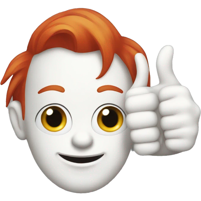 red hair, white face, bold clown with thumbs up emoji