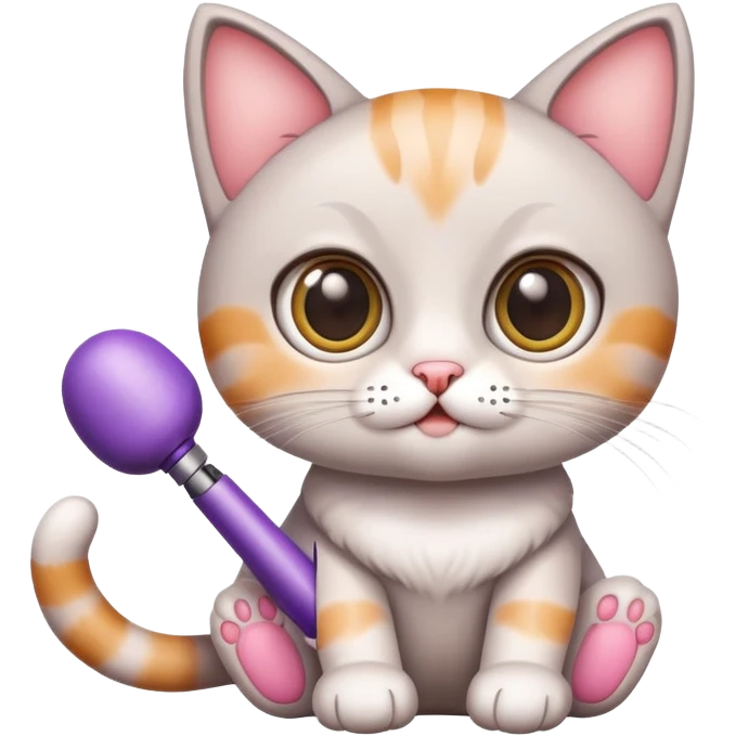 Милый котик с большими глазками и держит вибратор в дапке emoji
