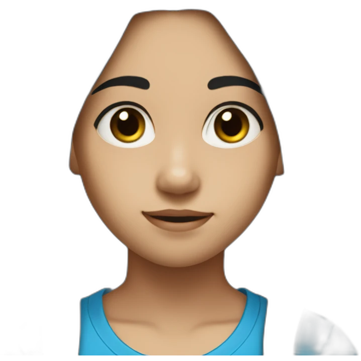11 years old girl with long black hair and light skin with blue t shirt emoji