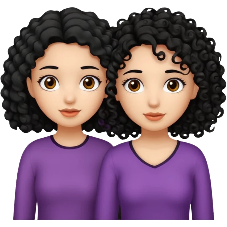 2 girl best friends. One who is black with black hair and dark brown eyes. one who is white with curly dark brown hair and dark brown eyes. emoji