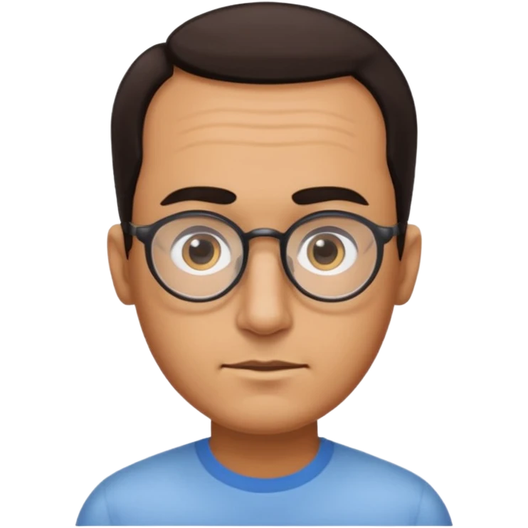 A man with an oval-shaped head, big forehead, receding hairline, dark hair, big dark eyebrows, long nose, wearing clear eyeglasses emoji