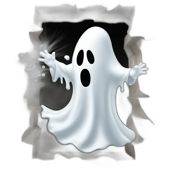 ghost stuck halfway in a wall ejecting a spray of white milky substance forward from center of body all over with a donkey in the background emoji