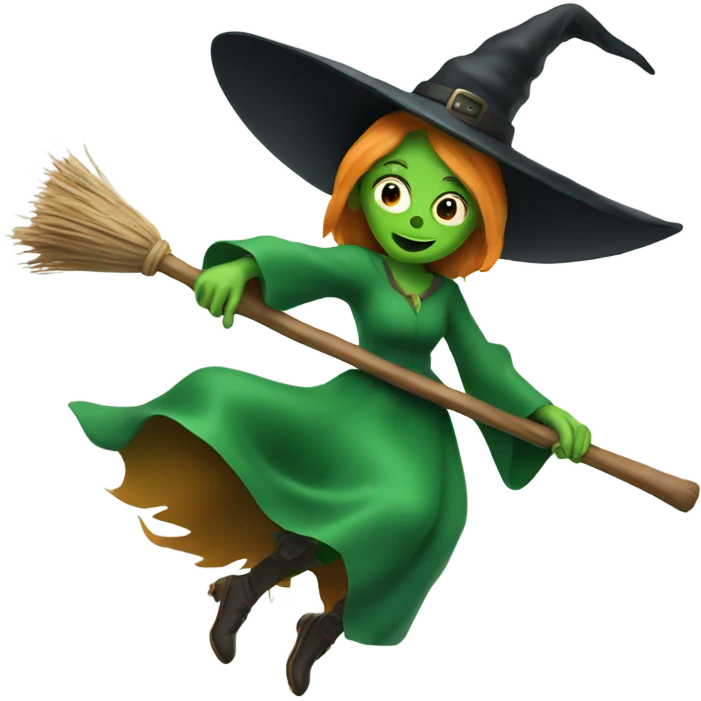 Green witch flying on broom  emoji