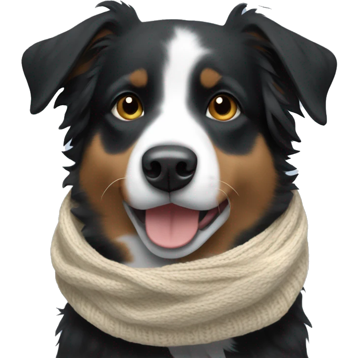 Small black australian shepherd dog wearing a knit scarf emoji