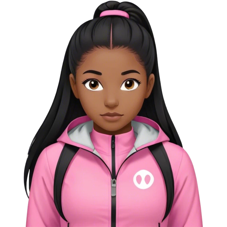 black girl with black straigh Long hair and baby hairs with pink lululemon jacket on  emoji