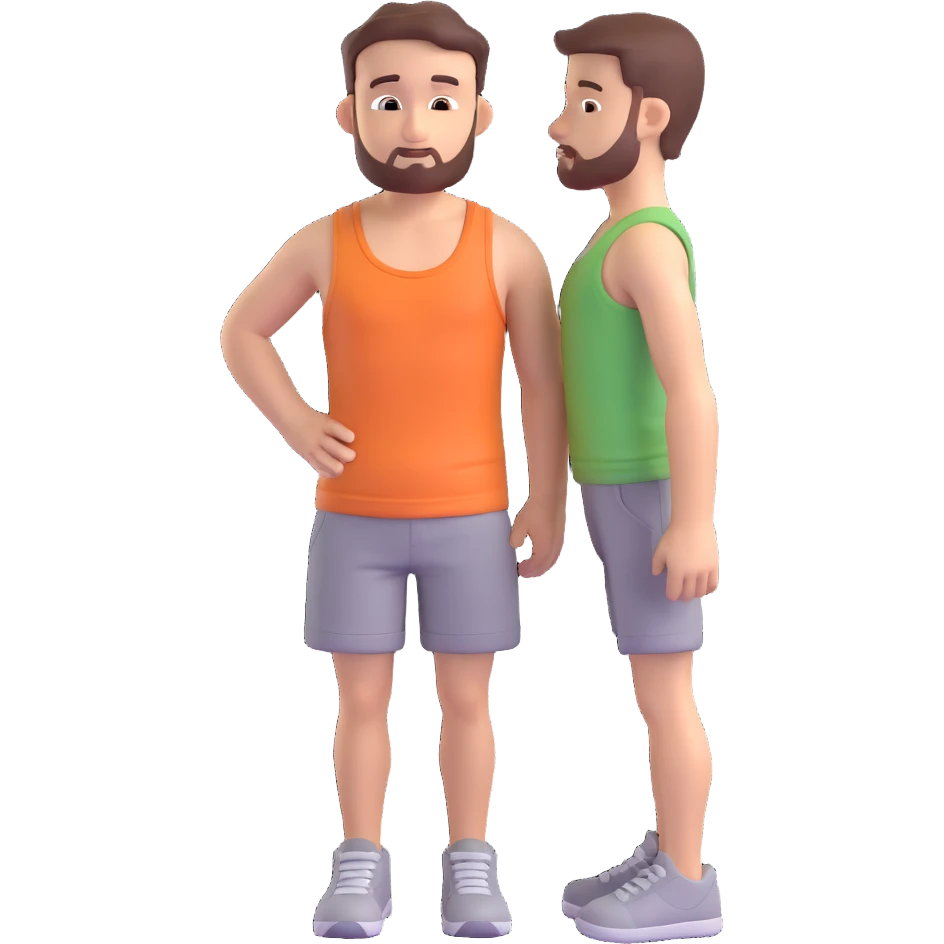 Remove the hair from the 3D base model character, keeping only the head and body with shorts and tank top. Maintain the neutral pose and style, with a transparent background. emoji