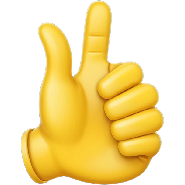 Apple-style 3D illustration of a single yellow emoji hand giving a thumbs up gesture, glossy and rounded, centered on a clean white background, soft shadow underneath, isolated and minimal design emoji