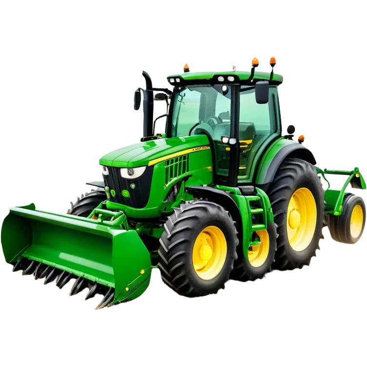 John Deere 6155M (2020) – Cinematic-realistic John Deere 6155M tractor, its iconic green and yellow body rolling across vast Australian farmlands. The powerful engine hums as it tows a massive plow emoji