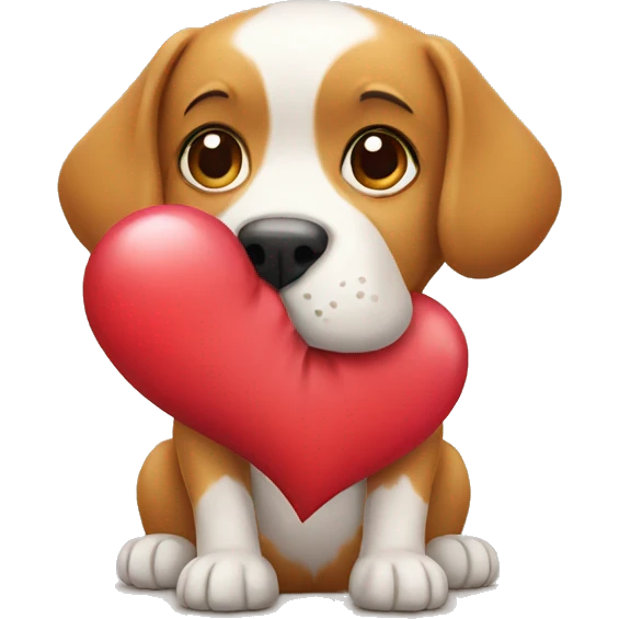 dog holding a heart emoji