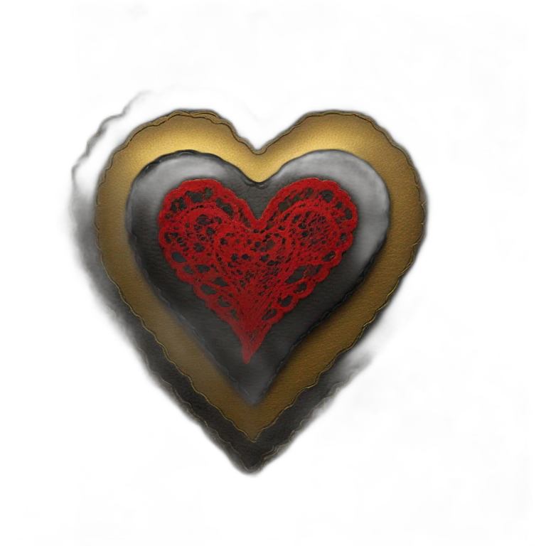 black leather heart with red lace overlay and gold border emoji