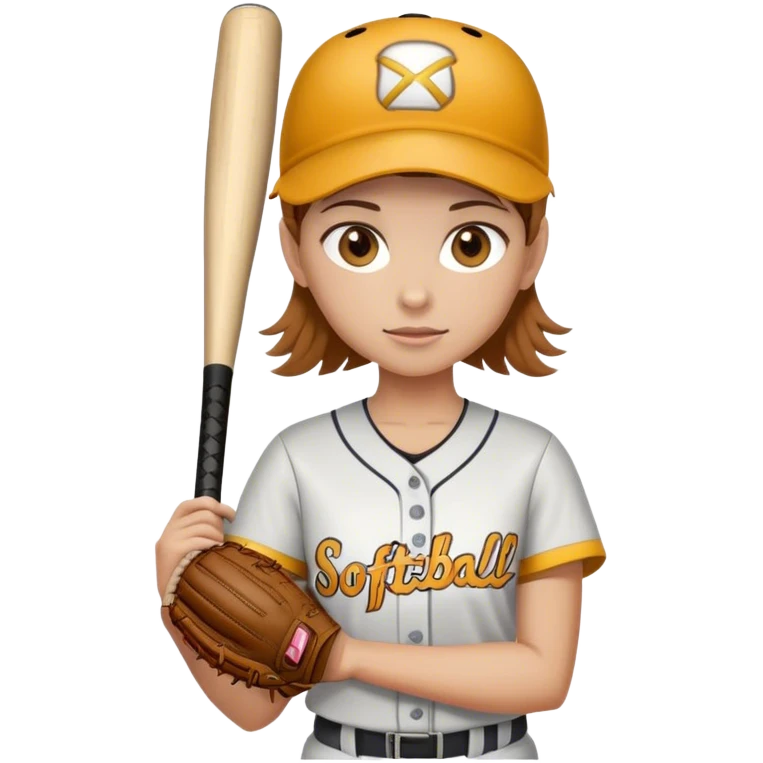 female softball player with light brown hair and hazel eyes emoji