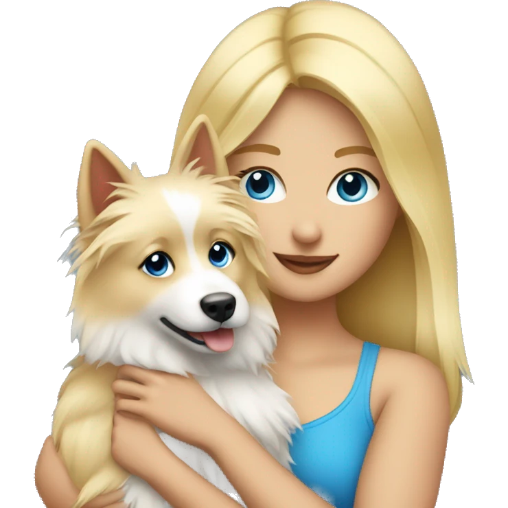 Blonde girl blue eyes holding spitz  emoji