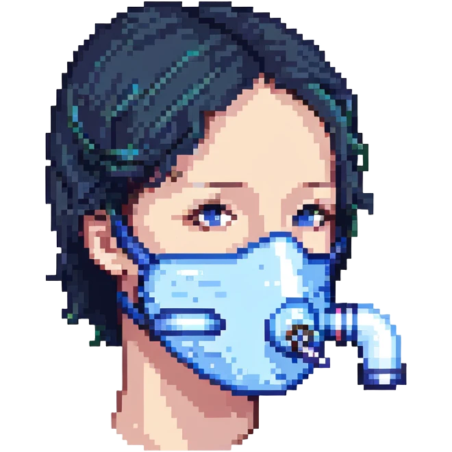 Pixelated blue mouthpiece with breathing tube and nose clip for VO2 max testing, no face emoji