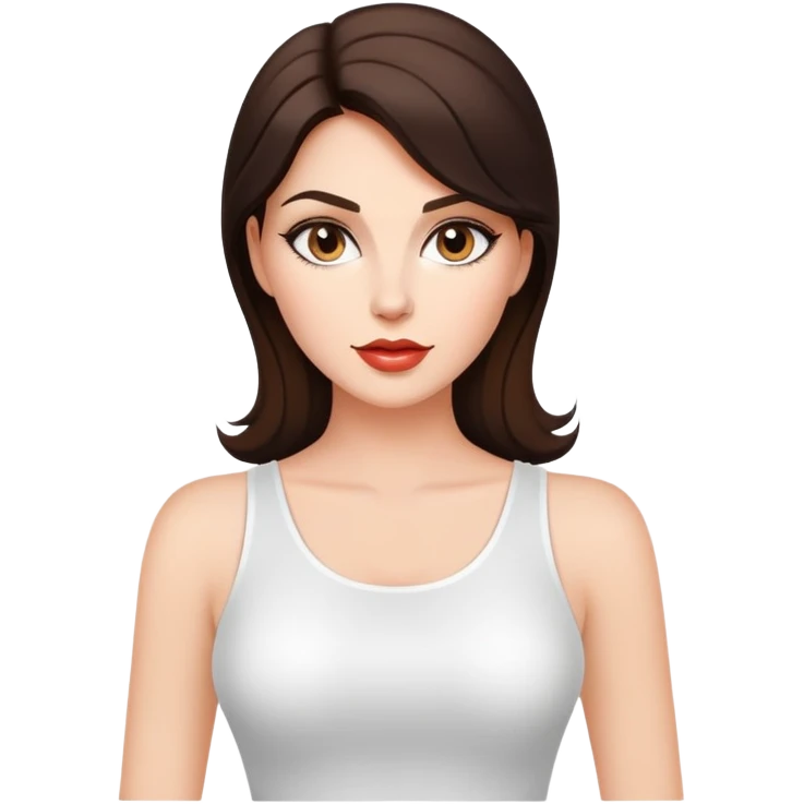 Rich sassy glam brunette woman, super beautiful. Tight white top emoji