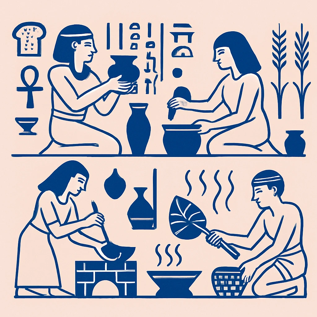 ancient Egyptian cooking scene in hieroglyphic style emoji