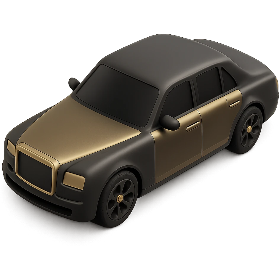 a gold luxury car in 3D black style emoji