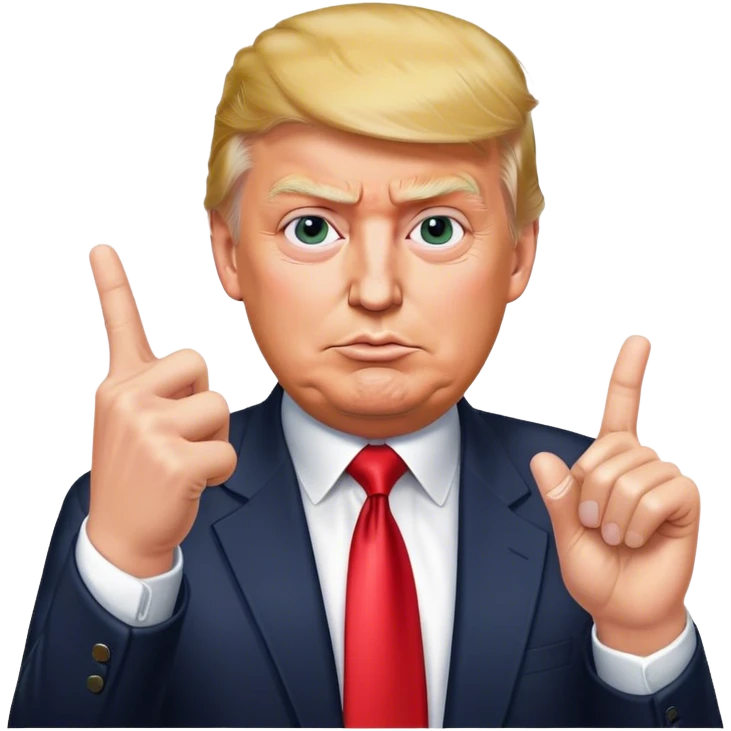 Super realistic Donald Trump pointing index finger up, realistic face emoji