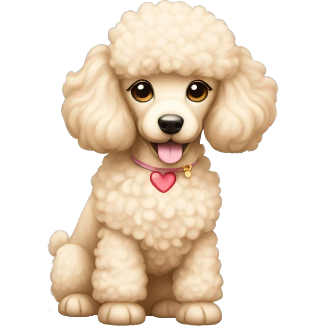 cream-colored poodle with a heart on its neck emoji