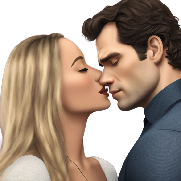 realistic photo of Henry Cavill kissing a beautiful female model  emoji