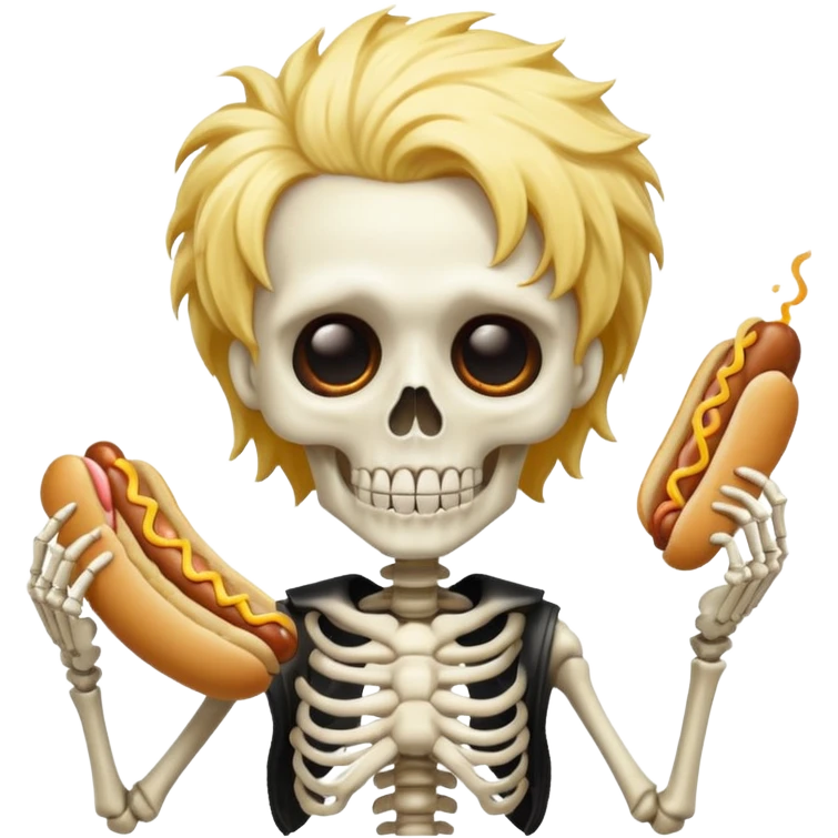 skeleton funky hair eating hot dog emoji