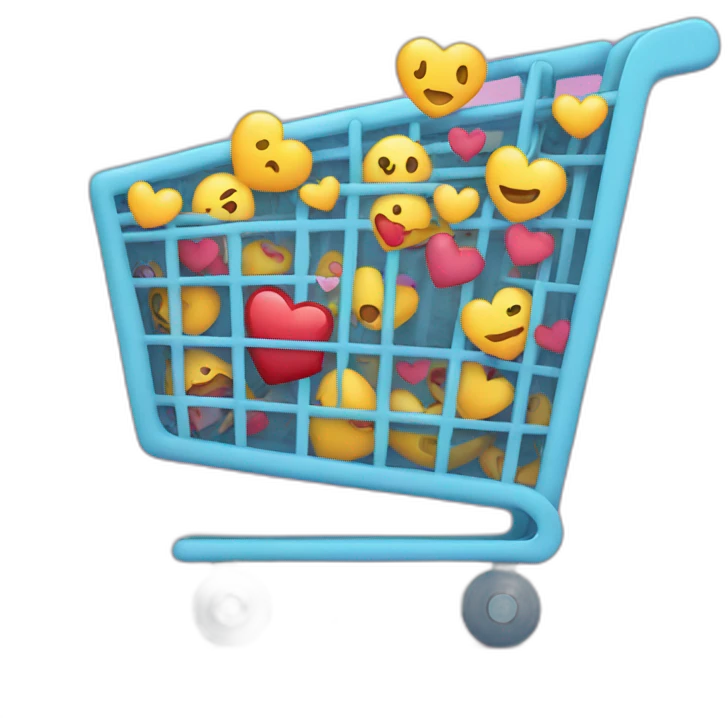 shopping cart with hearts and emojis inside emoji