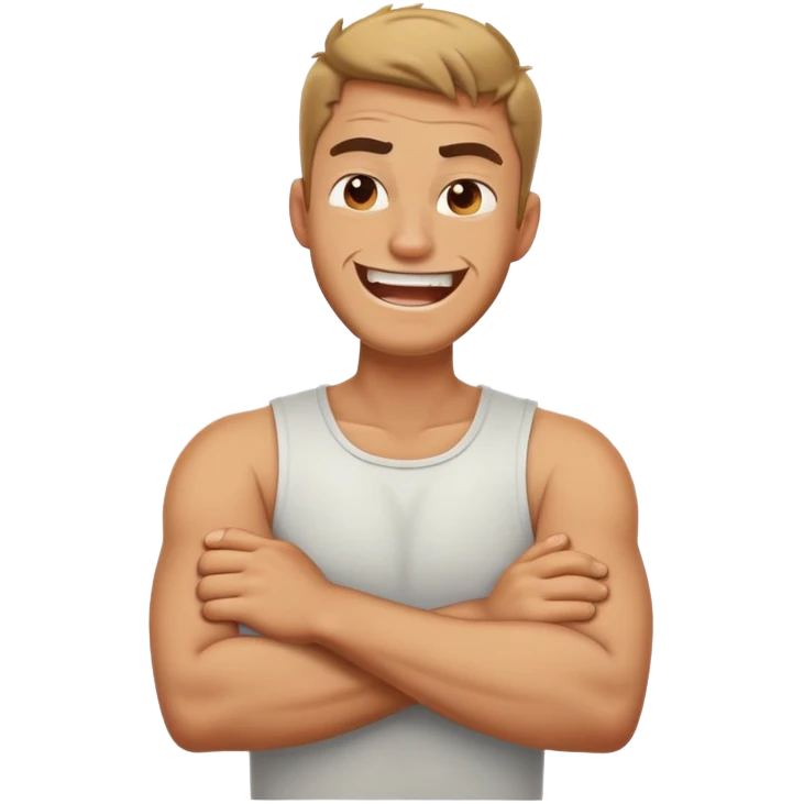 arms crossed around neck angry laughing guy emoji