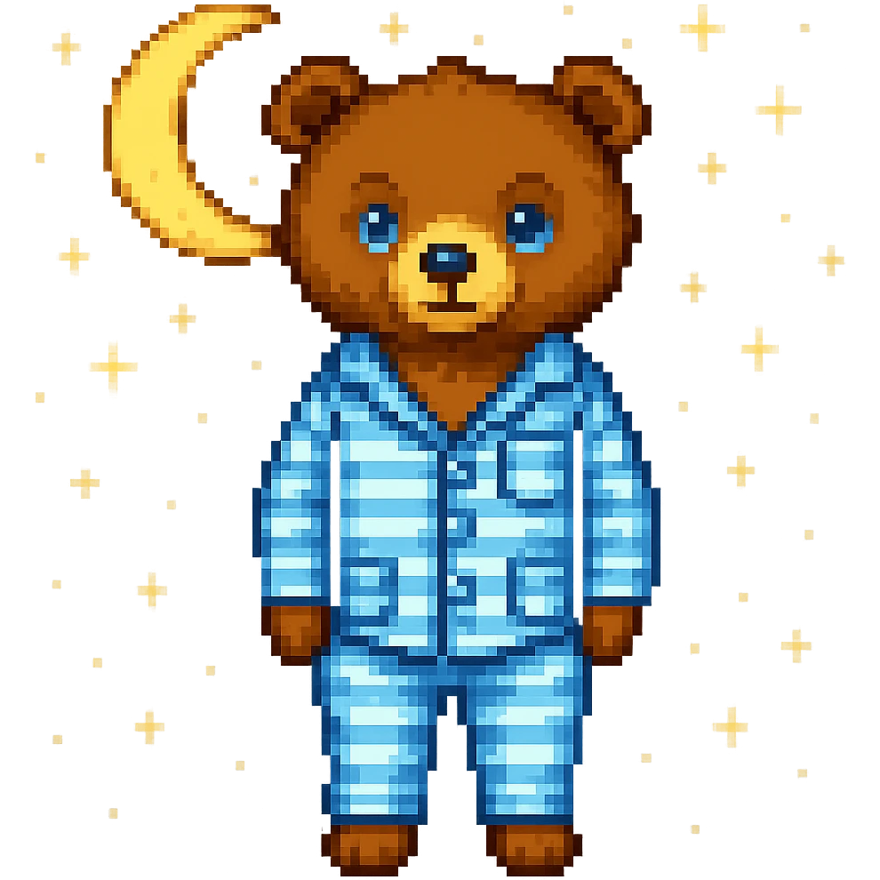 Add a moon and stars in the background, keep pixel art style, with no background except the moon and stars. The style should resemble pixel art. emoji