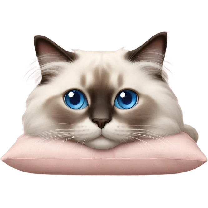 Realistic ragdoll cat with blue eyes laying on pink pillow emoji