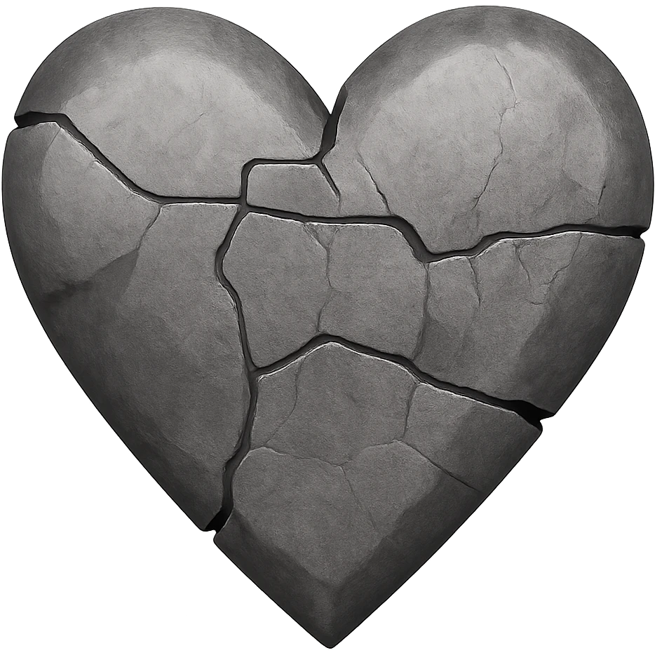 Create an emoji of a cracked stone heart with a realistic stone texture and visible cracks, matching the reference image. The style should reflect a realistic stone appearance with detailed cracks and texture. Use a transparent background. emoji
