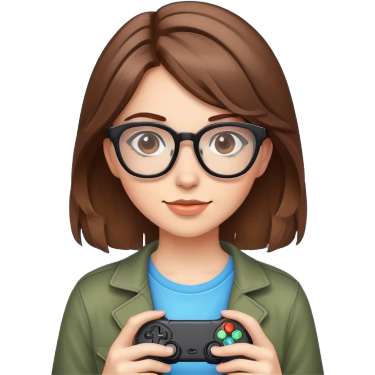 Brown haired gamer girl with classes  emoji