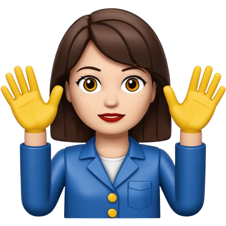 Brunette female with Lego hands facing upwards emoji