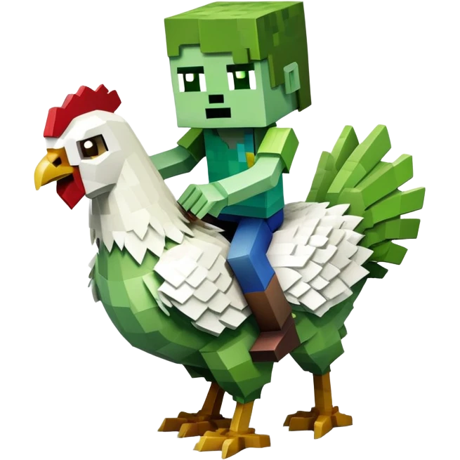 small square-shaped Minecraft zombie riding a small white chicken emoji