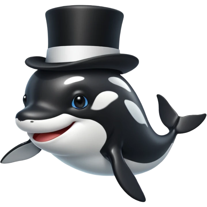 Orca whale smiling top hat
 emoji