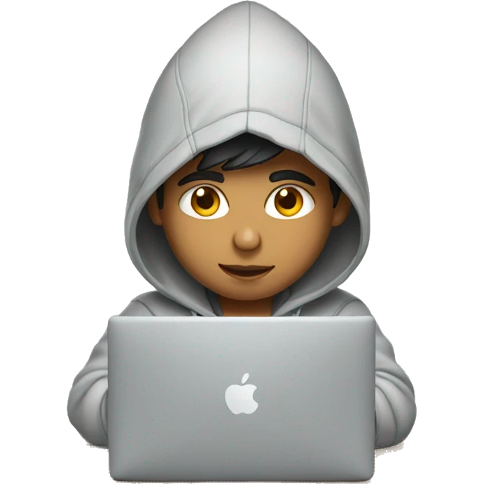 indian boy wearing a hoodie working on macbook emoji