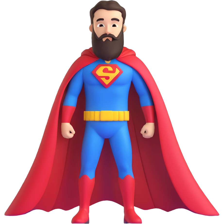 superhero with long beard, cape, superhero costume emoji