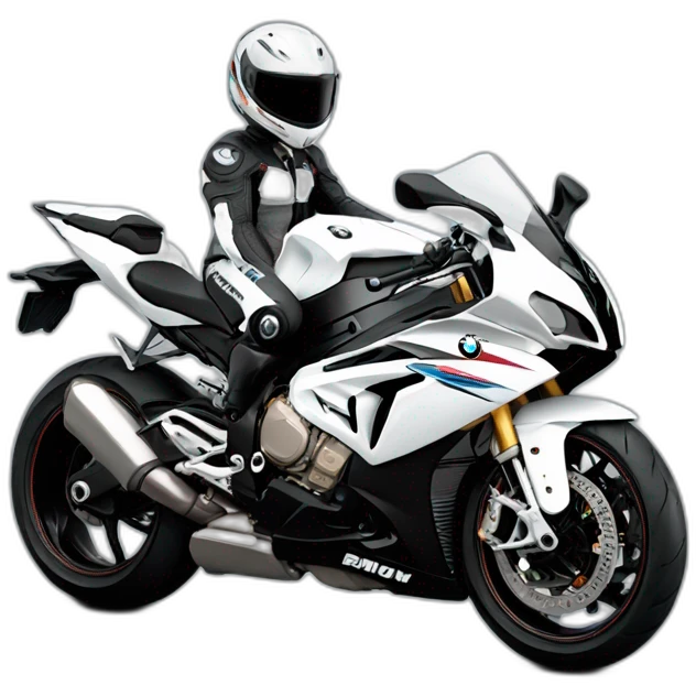 White BMW 1000rr with a rider wearing black shark helmet emoji