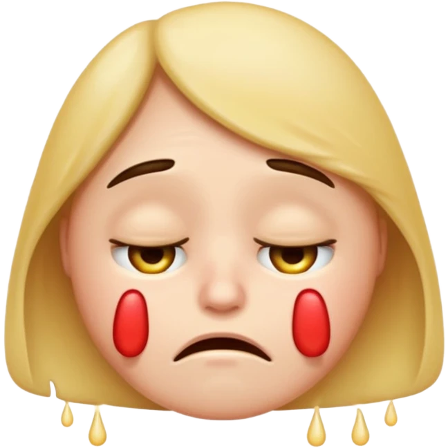 classic Apple style emoji, sad face with drooping eyebrows and teary eyes, vomiting, expression of discomfort, transparent background, no other elements emoji