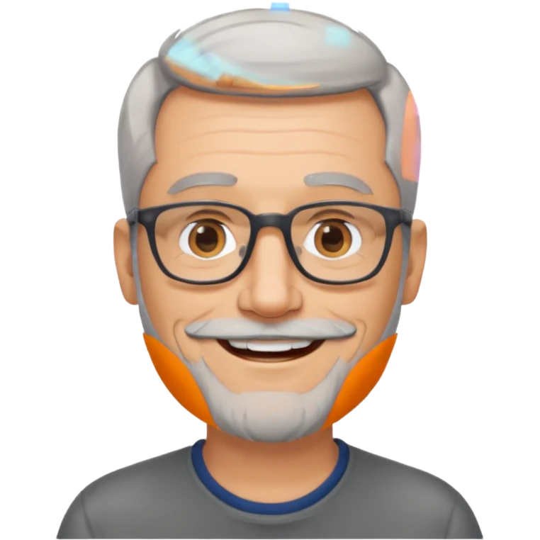 54 year old man, short shaved grey hair, beard stubble, glasses emoji