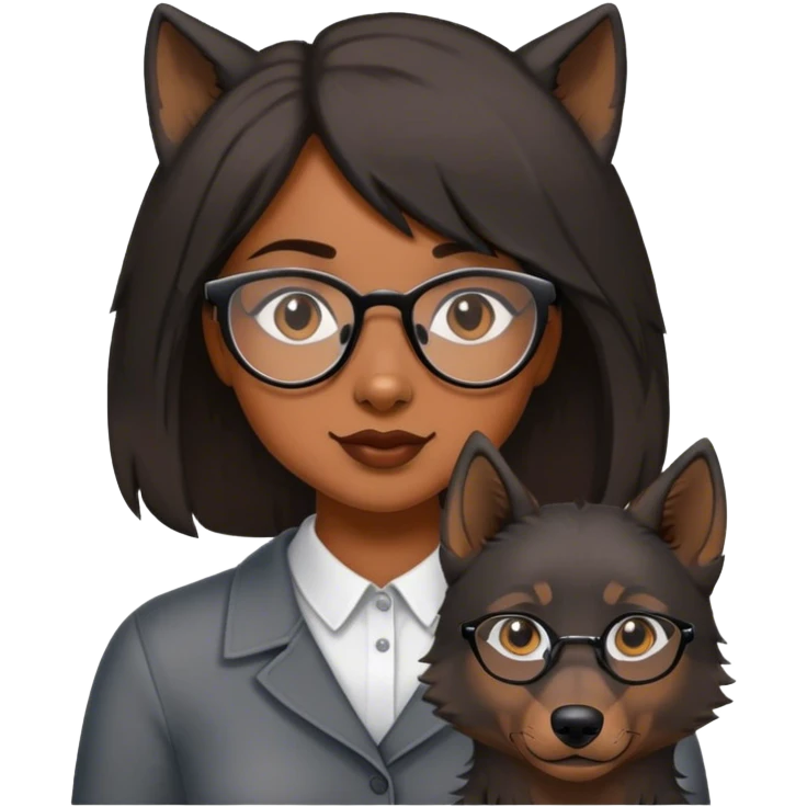 Brown girl with glasses and shoulder length black wolf cut  emoji