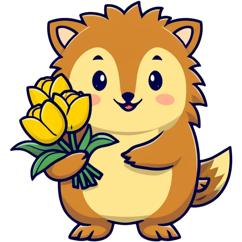 adorable hedgehog with a bouquet of yellow tulips emoji