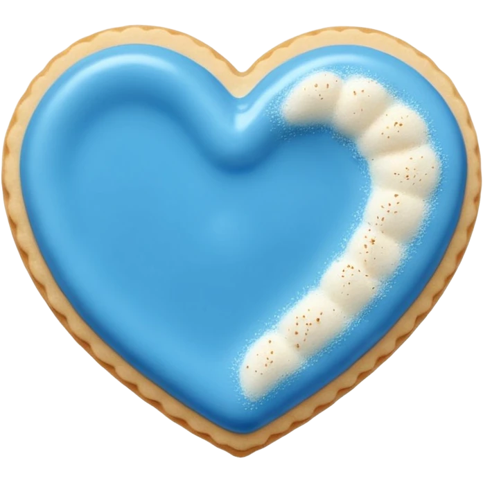 Realistic shortbread cookie in the shape of a heart with Carolina Blue color jelly middle filling and sprinkled powder sugar on top. emoji