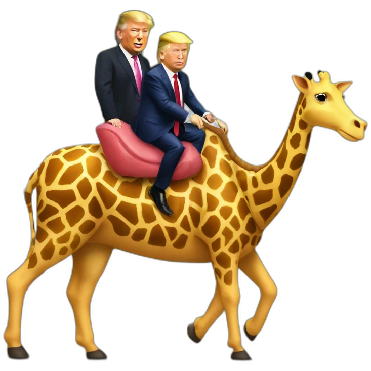 Putin and Trump riding a huge giraffe pig emoji