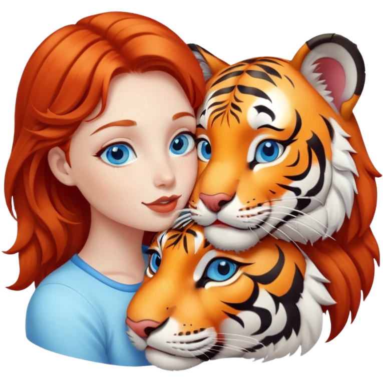 blue eyed redhead girl kisses happy tiger emoji