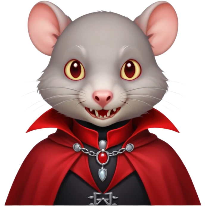 Vampire animal, rat in red collar cloak, red eye, fangs, class emoji