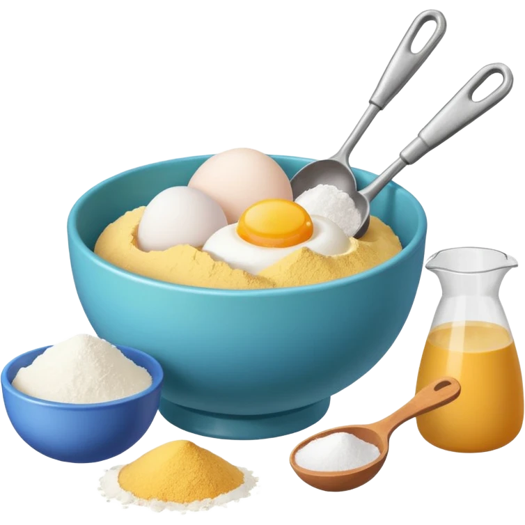 baking ingredients next to a mixing bowl emoji