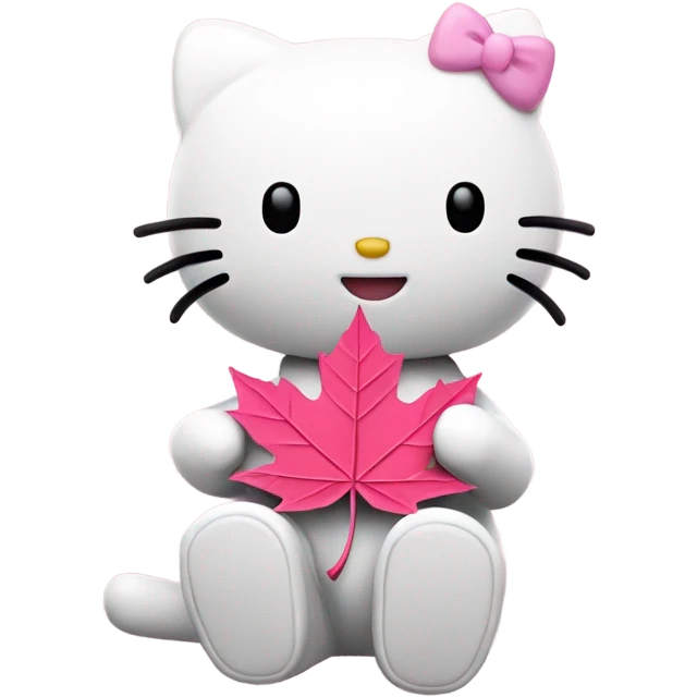 hello kitty sitting and holding pink maple leaf emoji