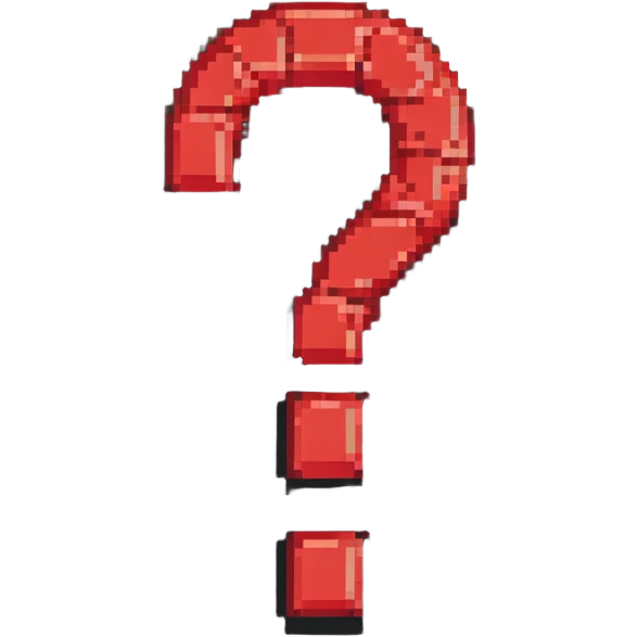 Large red question mark symbol on black background, pixelated emoji